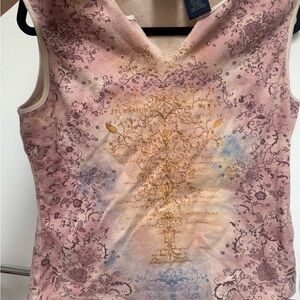 Women’s Sleeveless V-Neck Embellished Floral Print Top - Pink y2k L